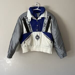 Vintage Head Sportswear Ski Jacket Blue Silver Black Colorblock Size 8